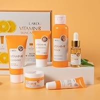 LAIKOU Skincare Set, Vitamin C Serum for Face Kit, Cleanser, Toner, Face Serum, Eye Cream, Essence Cream & Sunscreen, Anti Aging Radiance Gift Set for Women Teenage Girls Christmas Gifts, 6PCS