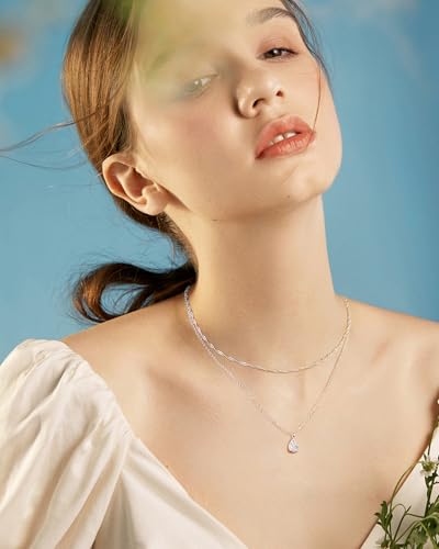 ACECHA Silver Layered Necklaces for Women, Dainty Singapore Chain Choker Necklace with Simple Diamond Pendant Trendy Charm Jewelry Gifts4