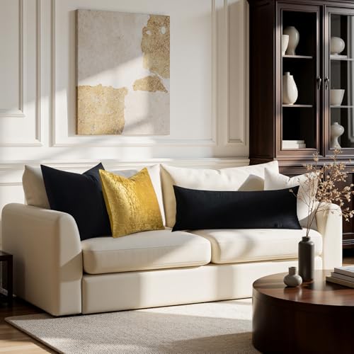 Image of MIULEE 28x28 Inch Euro Sham Velvet Pillow Covers, Set of 2 Large Square Decorative Pillows -Black Super Soft for King Bed, Sofa, Couch, Accent Chairs