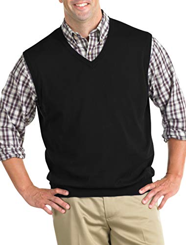 Harbor Bay by DXL Men's Big and Tall V-Neck Sweater Vest Black 1XL