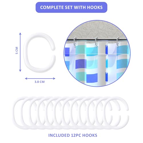 Image of Kuber Industries Pack of 2 Waterproof 71x71 Inch Shower Curtains for Bathroom with 12 Rings | Washroom Partition Screen & Wall Divider Parda for Bath | JY-2-2 | Block Print - Blue