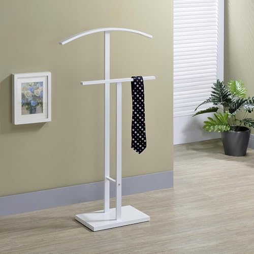 Image of Kings Brand Furniture Dossi Modern Metal Suit Valet Stand, Clothes Rack Organizer with Jacket, Pants & Tie Holder, Space-Saving Garment Rack for Bedroom or Closet (White)