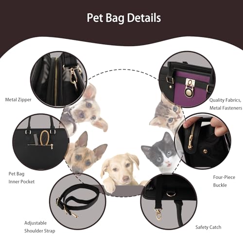 Fashion Dog Carrier Purse,Soft-Sided Leather Handbag Pet Tote Bag for Small Dogs Puppy and Cats TSA Airline Approved (Black & Purple) Fashion Dog Carrier Purse,Soft-Sided Leather Handbag Pet Tote Bag for Small Dogs Puppy and Cats TSA Airline Approved (Black & Purple)