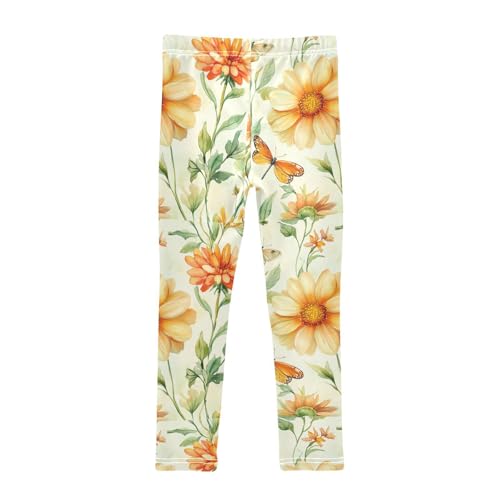 Dahlia Butterfly Dragonfly Watercolor Daisy Flower Girls Leggings Kids Yoga Pants Dance Active Tights 4T2