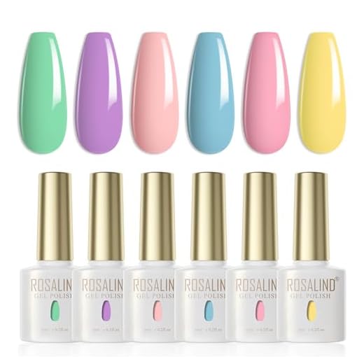 ROSALIND Esmaltes Semipermanentes Para Uñas,6 Colores Púrpura Rosa Azul Verde Amarillo Primavera y Verano De Color Claro Soak Off UV Pintauñas Gel Regalo Para Principiantes