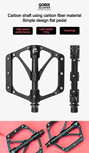 GORIX Fahrrad-Flachpedale, breites CNC-3-B-Lager, Karbonfaser-Mittelrohr, leicht, mit rutschfestem Stift, Spike, Rennrad, Mountainbike, Fahrrad (GX-FX356)