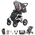 Friedrich Hugo Hamburg | 4 in 1 Kinderwagen Komplettset | ISOFIX Basis | Luftreifen | Farbe: Grey & Beige
