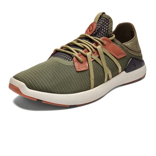 OLUKAI Mio Li Men's Athletic Shoe, Lightweight & Breathable Mesh, Comfort Fit & Wet Grip Rubber Soles, Premium Embossed Leather Eyestays, Hunter/Lava Rock, 11.5