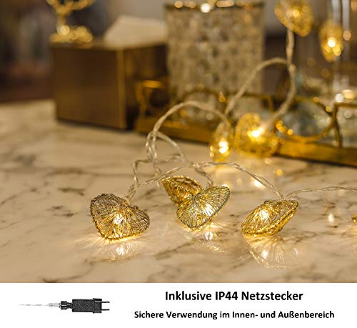 CozyHome LED Lichterkette Herz – 5m strombetrieben | 20 Herzen warmweiß | Led Herz Strom | Tumblr Deko für: Mädchen… – Bild 3