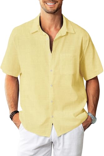 KYKU Men Linen Shirt Cotton Summer Button Down Short Sleeve