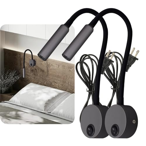 Image of 2-Pack Modern Gray Bed Reading Light Wall Mount Lamp, 25 Focused Beam 3000K Warm White for Bedroom, Minimalist Reading Light for Bed Headboard, 4.92ft Plug-in, AC 85-265V