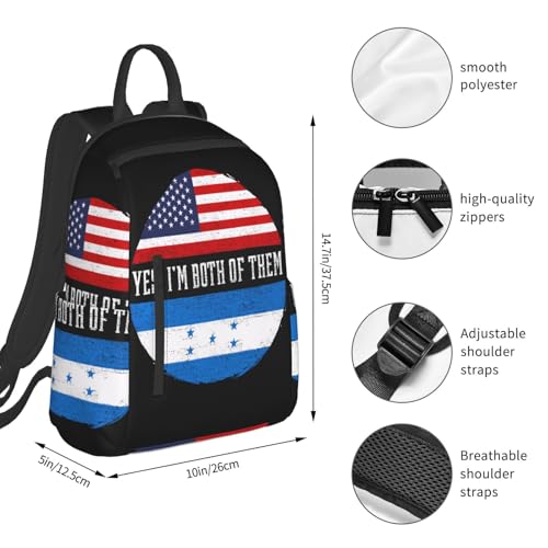 Half American Half Honduran Flag Casual Backpacks Large Capacity Laptop Backpack Sports Fitness Rucksack Travel Carry-On Daypack Work Bag for Outdoor Camping4