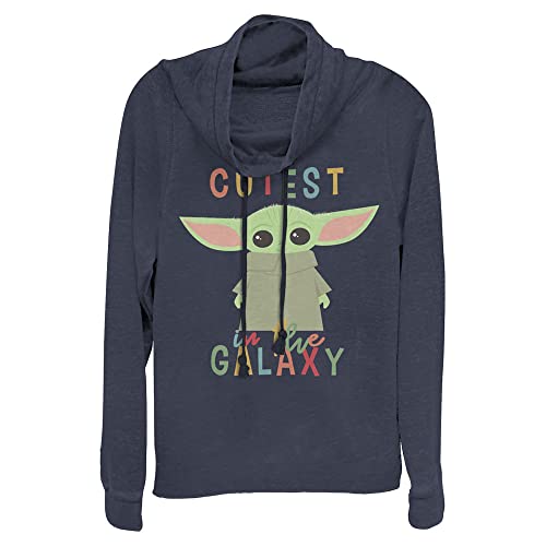 Star Wars : Mandalorian Cutest Little Child Women's Cowl Neck Long Sleeve Knit Top Navy Blue