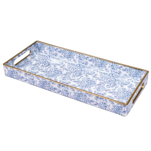 MAONAME Blue Bathroom Vanity Tray, Plastic Decorative Trays with Handles