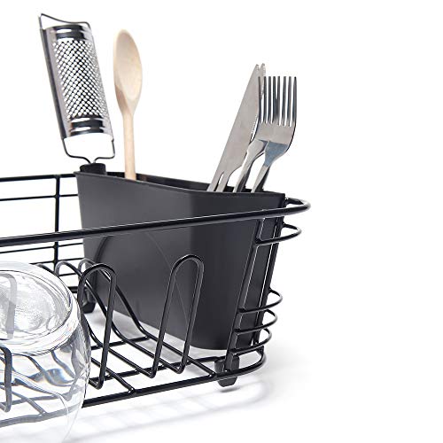 simplywire - Dish Drainer with Cutlery Basket and Glass Drying Hooks - Black Plastic Coated Steel - Image 4