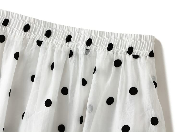 Long Casual Skirts for Women Polka Dot Pockets Elastic High Waist Flowing Midi Fairy Skirts Vacation Autumn2