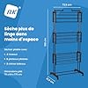 NK Etendoir Linge Interieur-Exterieur Pliable à 4 Niveaux - 6 Plateaux Rétractables + 2 Ailes Latérales avec Support pour Cintres + Porte-Chaussures, roulettes 360°, Couleur Noir (19m de Linge)