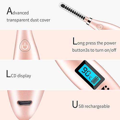 Heated Eyelash Curler, Electric Eyelash Curler with LCD Display 3 Temperature Gears, USB Rechargeable Lash Curler for Women Natural Curling and Long-Lasting - Thumbnail 5