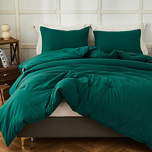 Paxrac Dark Emerald Green Queen Comforter Set, Boho 3 Pieces Comforter Set, Lightweight Forest Green Bedding Set, All Seasons Soft Breathable Queen Comforter Set (90X90In Comforter & 2 Pillowcases) #TOP3