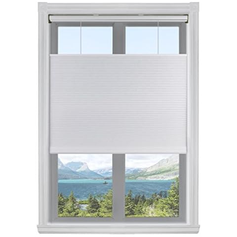 Calyx Interiors Top Down Bottom Up 3/8"Single Light Filtering Cordless Cellular Shades TDBU, 34.5"W x 60"H, White Cover