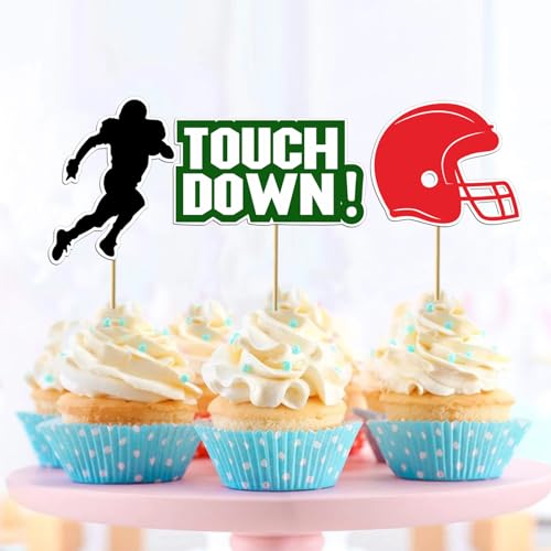 Boweurois FC297 32Pcs Football Cupcake Toppers Super Bowl Birthday Party Decorations thumb #3