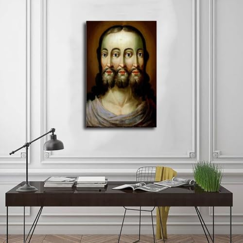 Impression sur toile de la Trinité Trifaciale de Jésus cadre 20x30 cm
