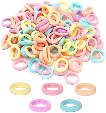200Pcs Baby Hair Ties, Soft Cotton Toddler Hair Ties for Girls and Kids, 1 Inch Multicolor Seamless Hair Bands