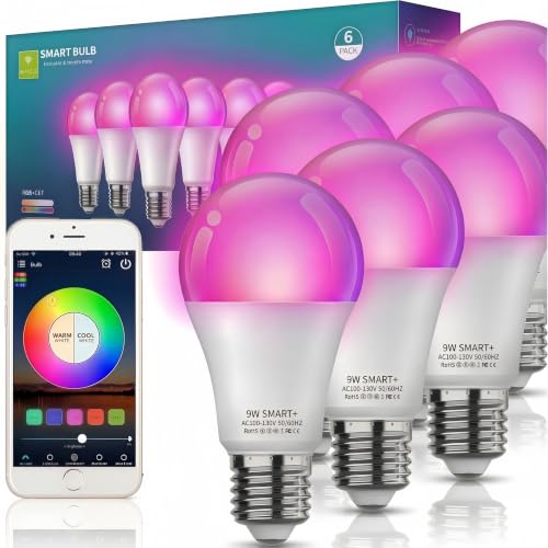 Nowepai LED Smart Light Bulbs, Color Changing Dimmable Multicolor Bulb, Works with Alexa & Google Home, 9W A19 E27 800LM WiFi Light Bulb for Bedroom, Living Room, App&Voice Control, 50+ DIY Scenes(6)