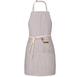 BeLuyi Adjustable Bib Apron with 2 Pockets Chef Cooking Kitchen Restaurant Aprons for Women Men (Brown Stripe)