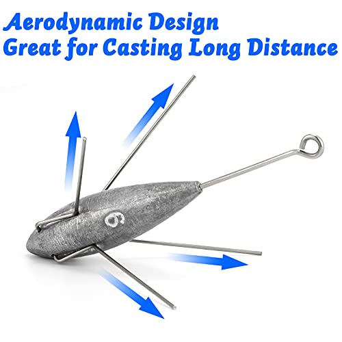 Image of Dr.Fish 5 Pack Sputnik Sinker Long Tail Surf Fishing Weight Lead Saltwater Surf Fishing Catfish Beach Casting Sea Fishing Spider Sinker 4oz