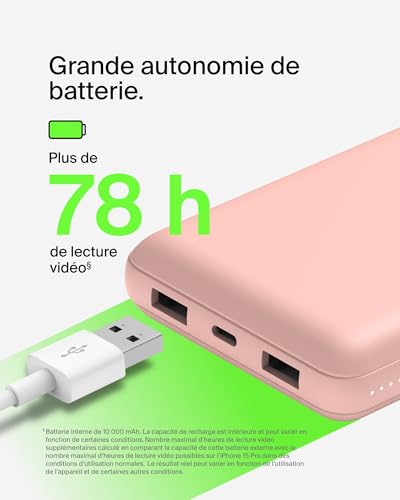 Belkin Batterie externe USB-C 20000mAh (power bank puissance de 20K, entrée et sortie USB-C, 2 ports USB-A, câble USB-C vers USB-A fourni, pour iPhone, Galaxy, Pixel, iPad, AirPods, etc.) - Or rose