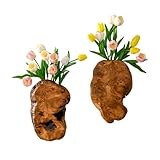 JOLLYMER 2-Pack Cedar Wood Live Edge Wall Vases – Natural Edge Hanging Flower Vase, Organic Root Carved, Rustic Home Décor, Handcrafted Wall Mounted Wooden Vase (Flowers Not Included)