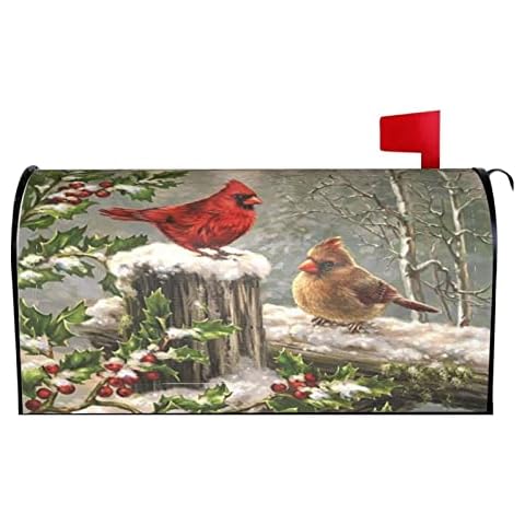 Kawani Winter Cardinal Birds Mailbox Covers Magnetic Standard Size 18" X 21" Holly Berry Branches Snow Mailbox Covers Wraps Post Letter Box Cover Garden Home Christmas Decorations Cover
