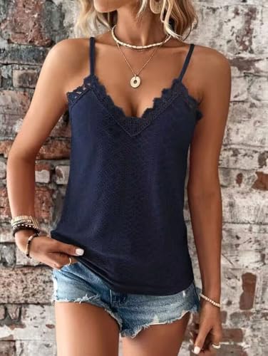 Sexy Lace Tank Tops for Women Summer Lace Splicing Spaghetti Strap Shirt Hollow Out Crochet Sleeveless Camisole2