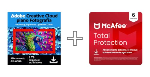 Adobe Creative Cloud 1TB & McAfee Total Protection 2025 (Rinnovo automatico) | 6 Dispositivi |12 Mesi | Download digitale