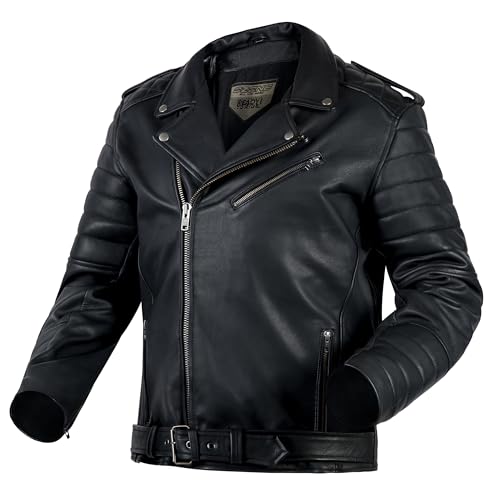 Veste de moto homme en cuir de chèvre marron look rétro moderne OZONE MOTO