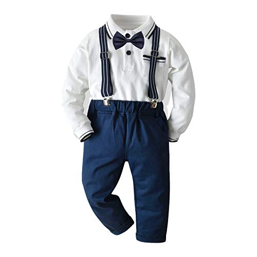 Haokaini Baby Boy Gentleman Outfit Child Boy Fashion Suit Clothes Long Sleeve Bow Tie Shirt Suspenders Long Pants Clothes Set