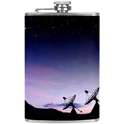 Flachmann mit Sternenhimmel, Satellitenschüssel, Edelstahl, mit Lederbezug, 227 ml