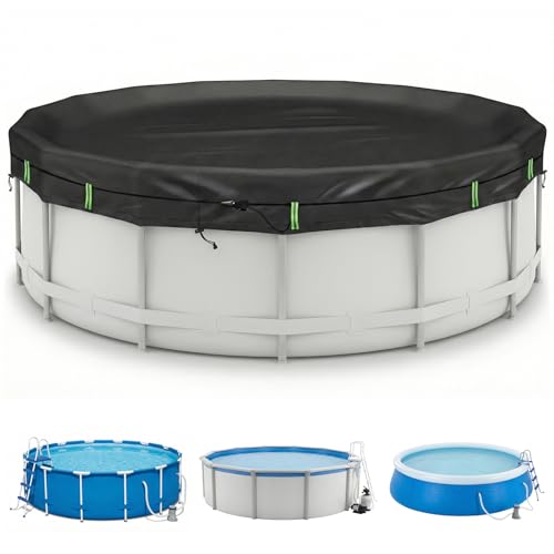 2026 Upgrade Poolabdeckung Rund 366 cm – mit Reflexstreifen und Eine gewogen Werden& 210D Oxford | Ganzjahresplane für Sommer und Winter (schwarz, 366CM)