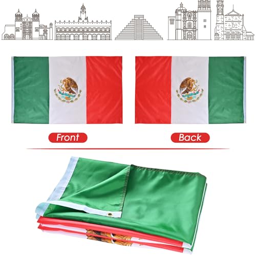 Image of AhfuLife Mexico Flag 3x5 Ft 2 Pcs, Large Mexican Flags for Cinco de Mayo Party Decorations - Double Sided with Brass Eyelets for Bar Garden Street Decoration Indoor Outdoor