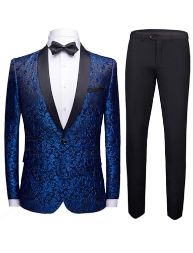 Kromoc Herren Jacquard-Anzug Schal Revers EIN Knopf Smoking Abendessen Bräutigam zweiteilig Kromoc Herren Jacquard-Anzug Schal Revers EIN Knopf Smoking Abendessen Bräutigam zweiteilig