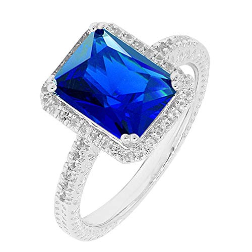 Image of Art Deco Sterling Silver Created or Sumulated Birthstone Halo Ring