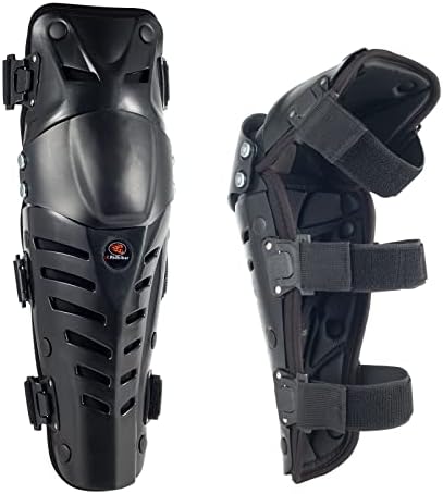 RIDBIKER Movable Knee Shin Guard Pads 3 Sections Adjustable Breathable Knee Pads Protector Armor for Motorcycle Cycling Racing Long Leg Sleeve Gear Crashproof 1 Pair (Regular, Black)