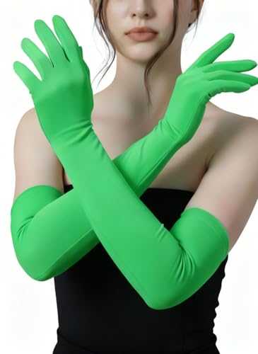 JOMOCARE Cosplay Gloves Long Tight Strech Gloves for Cosplay Costume Green Screen (Green)