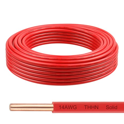 THHN Wire 14 Gauge 25 FT 14 AWG Solid OFC Copper Electrical Building Wire with Nylon Jacket PVC Insulation Rated 600V for Residential Industrial CNC Ground (14 Gauge Red)