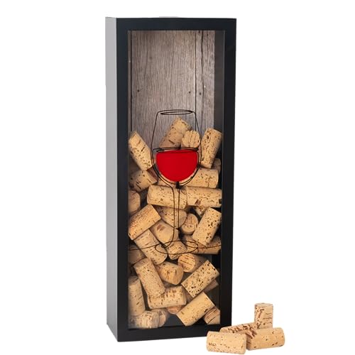 Castell Deco - Collecteur de liège de vin, bouchons de bouteille, boîte de collecte de couvercles et de bouchons. Fabriqué en bois véritable et verre. (Long)