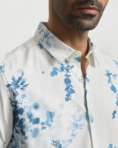 Image of MUFTI Off White Floral Slim Fit Shirt