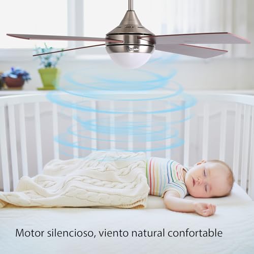Miniatura 6 de Ovlaim Ventilador De Techo 122cm Marrón Con Luz Y Mando A Distancia De 6 Velocidades, Led Regulable, Motor Dc Reversible Silencioso, 4 Palas De Madera Para Dormitorio, Comedor