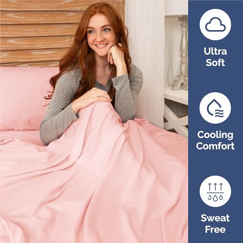 Image of Split King 7 Piece Bed Sheet Set - Comfy, Breathable & Cooling - Baby Pink | Ultra-Soft Hotel Luxury Bedding Set w / 8-16 Inch Deep Pockets, 1 Flat & 2 Fitted Sheet & 4 Pillowcases, Wrinkle & Fade Free