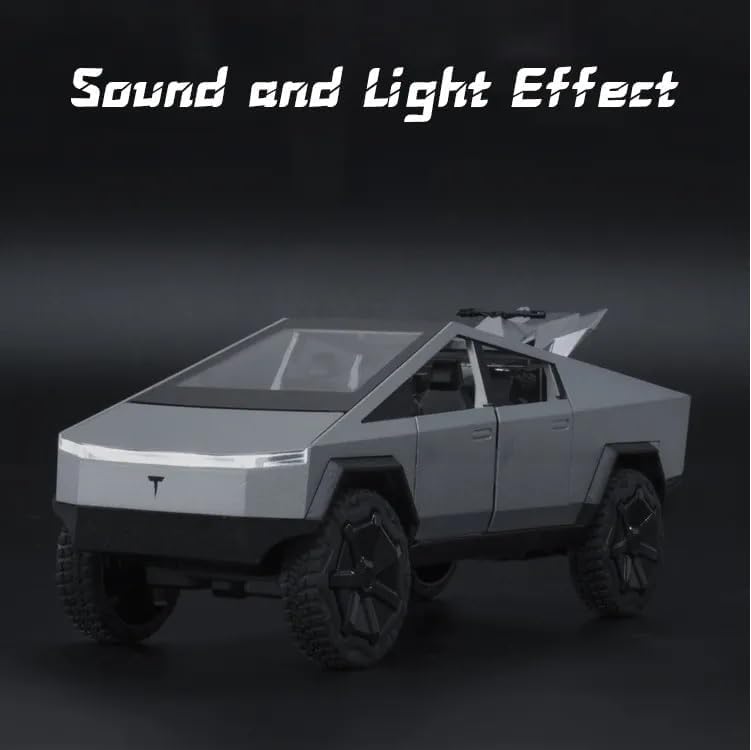 Image of DEOXY 1 /32 Tesla Cyber Truck Toy Car Metal Pull Back Diecast Car with Openable Door and Sound Light, Gifts Toys for Kids, Black